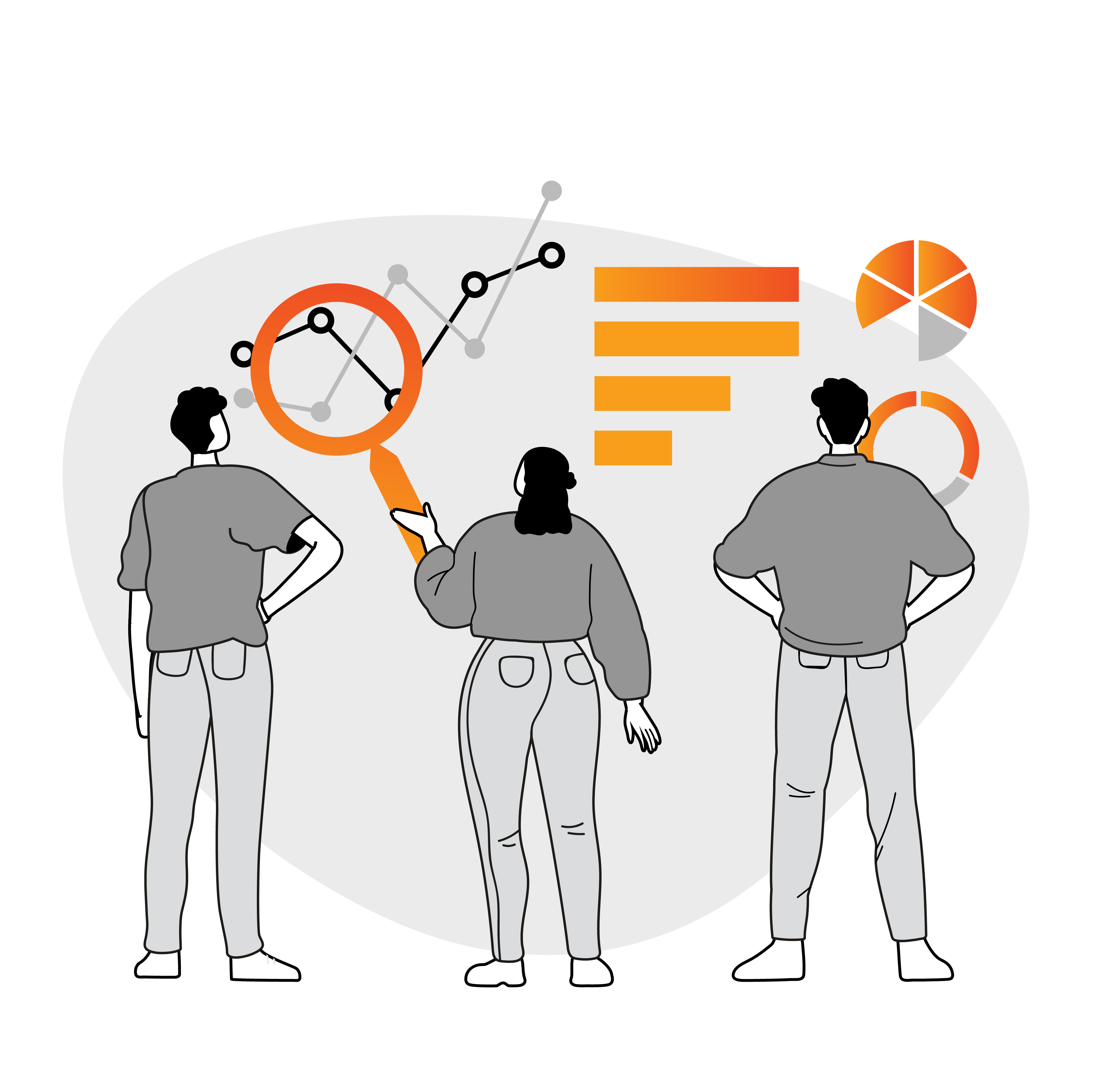 illustration of a group of people looking at data analysis from propulso 